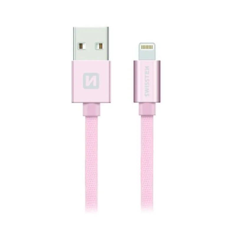 Swissten Datový Kabel Textile Usb / Lightning 1,2 M Růžovo/Zlatý (71523205)