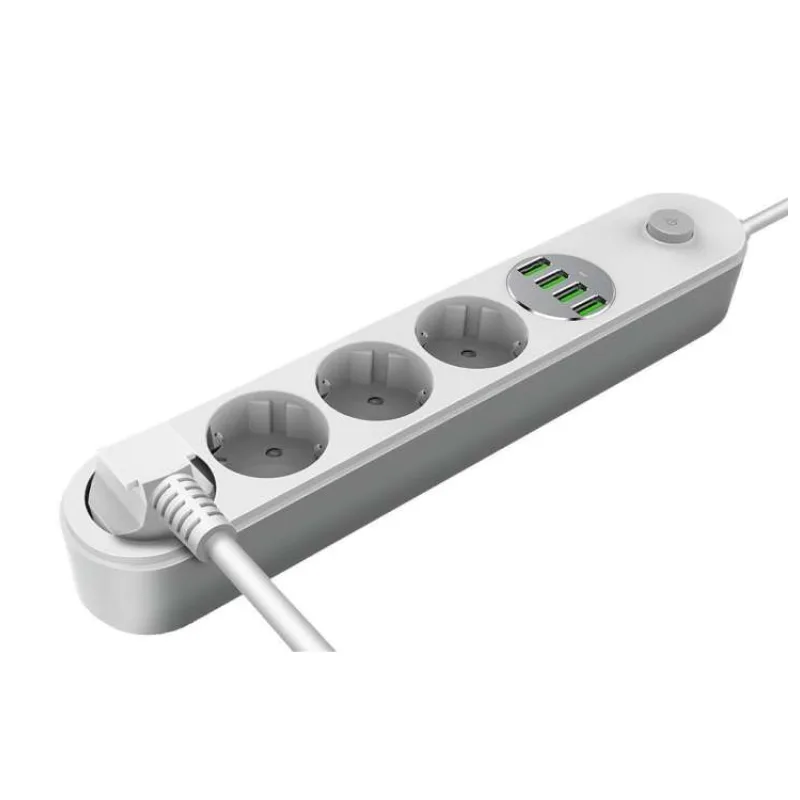 COLORWAY Prodlužovací napájecí přívod/ 4x Schuko/ 4x USB 5V / kabel 2m (CW-CHE44W)