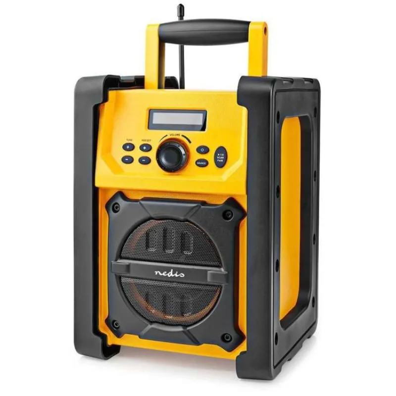 NEDIS digitální rádio/ stolní provedení/ výkon 15W/ FM/ Bluetooth/ IPX5/ napájení z baterie/síťové napájení/ černo-žluté (RDFM3100YW)