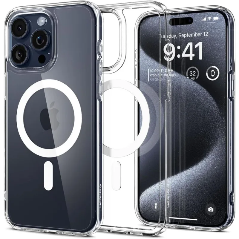 Puzdro Spigen Ultra Hybrid Mag Case s MagSafe pre iPhone 15 Pro – biele