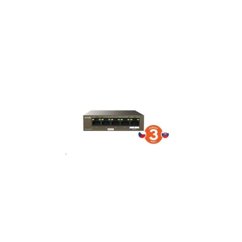 Tenda TEG1105PD - 5-portový PoE PD Gigabit Ethernet Switch, 1x PoE IN, 4x PoE OUT, kovový, bez ventilátora (TEG1105PD)