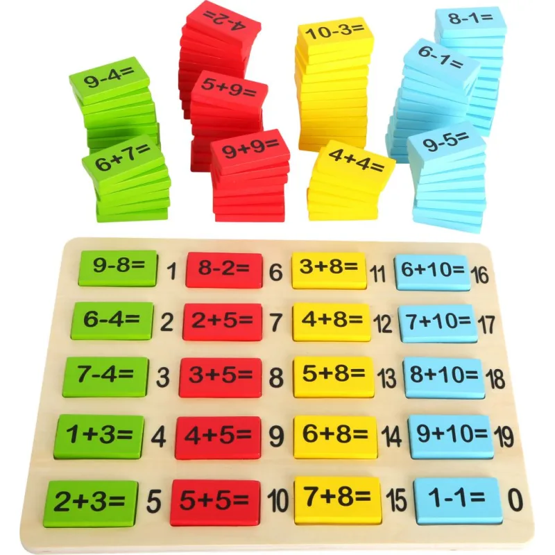 Drevená farebná matematická tabuľka súčty