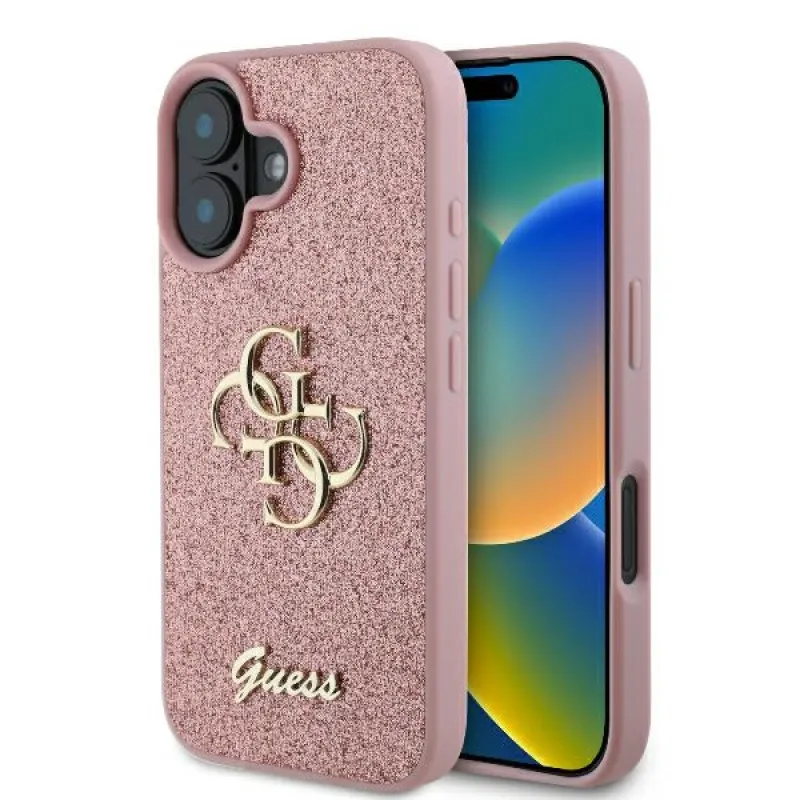 Guess Fixed Glitter Big 4G puzdro pre iPhone 16 Plus 6,7" - ružové
