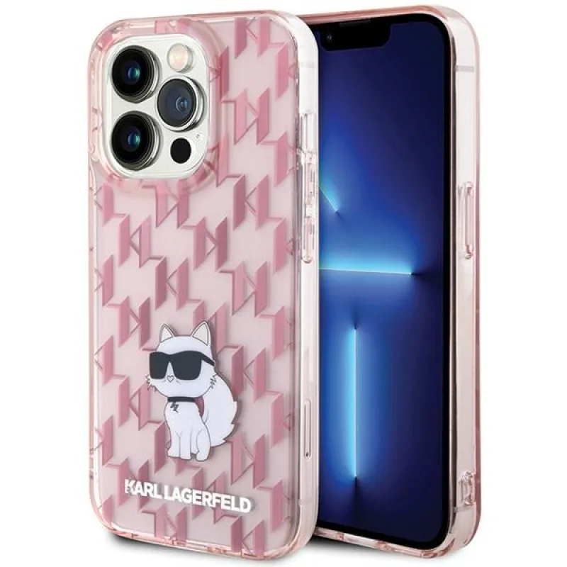 Puzdro Karl Lagerfeld Monogram Choupette pre iPhone 15 Pro Max - ružové