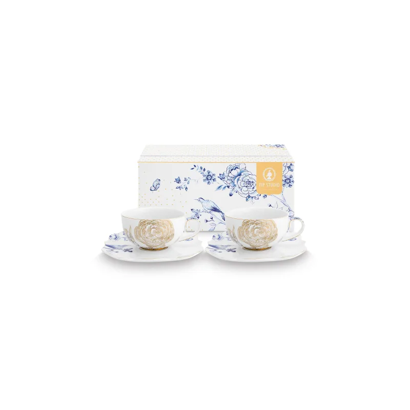 Pip Studio Royal White sada 2 ks cappuccino šálků s podšálky 210ml, bílá