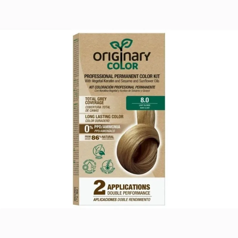 Originary Color Profesionálna sada na farbenie vlasov s keratínom a rastlinnými olejmi - RÔZNE ODTIENE - Svetlá blond 8.0