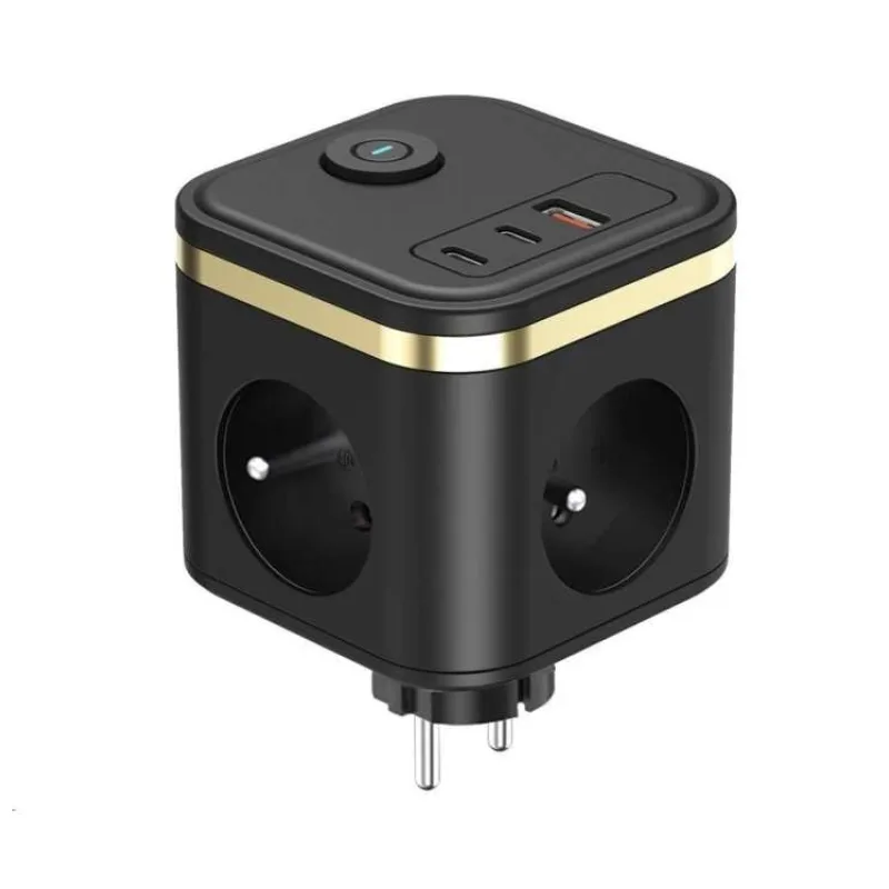 Viking síťový adaptér Y33, 3x 230 V, 1x USB-A, 2x USB-C, tlačítko ON/OFF, černá (VY33B)