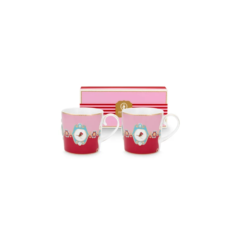 Pip Studio Love Birds sada 2 ks hrnků 165ml, červeno-růžová