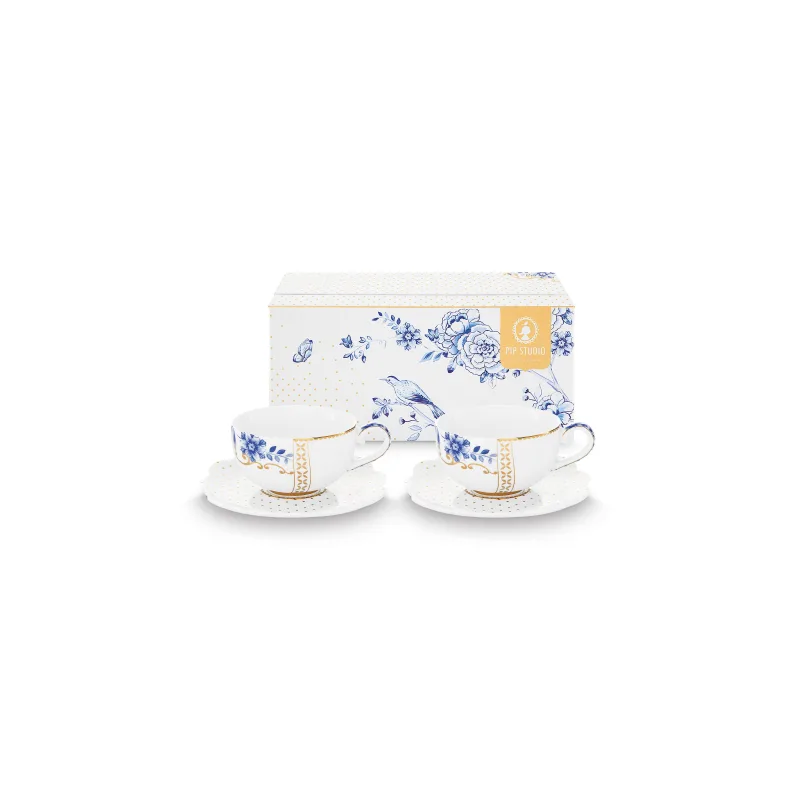 Pip Studio Royal White sada 2 ks espresso šálků s podšálky 100ml, bílá