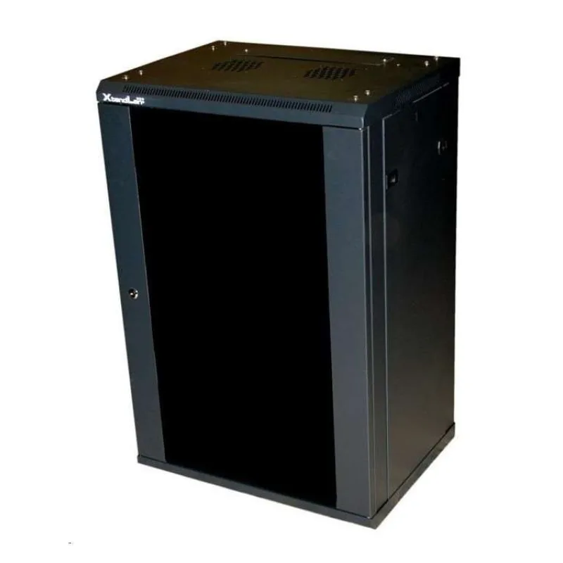 XtendLan 19" nástěnný rozvaděč 18U 600x450, nosnost 60 kg, skleněné kouřové dveře, rozložený, černý (WS-18U-64-BL-U)