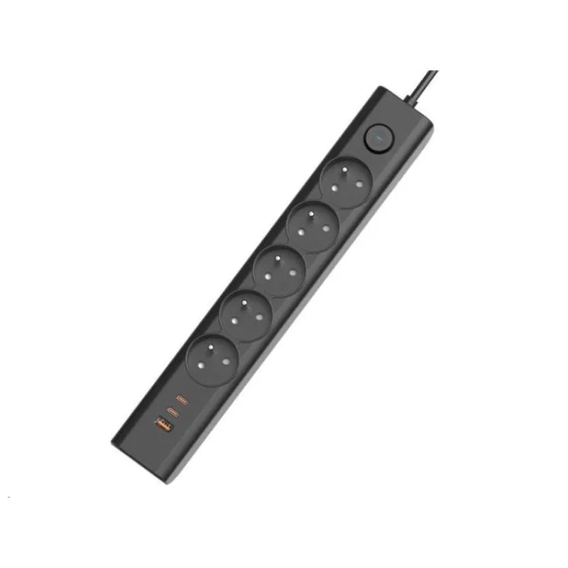 Viking síťová prodlužovací zásuvka YC53, 5x AC 230V, 1x USB-A, 2x USB-C, délka 1,5 m, černá (VYC53B)