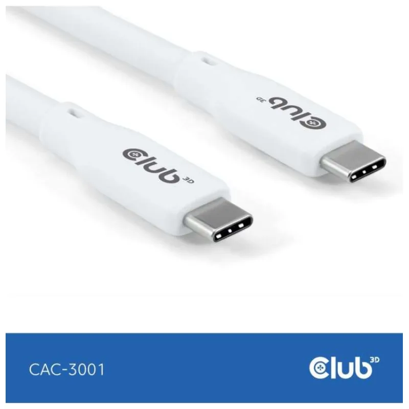 Club3D Kabel USB-C 4.0, 20Gbps, 4K60Hz, PD 240W, 2m, bílá (CAC-3001)
