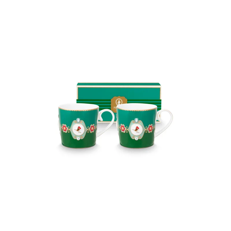 Pip Studio Love Birds sada 2 ks hrnků 165ml, zelená
