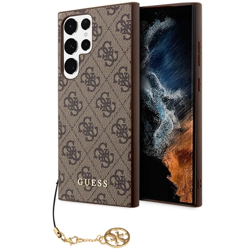 Pevné puzdro Guess GUHCS23LGF4GBR S23 Ultra S918 hnedo-hnedé 4G Charms Collection