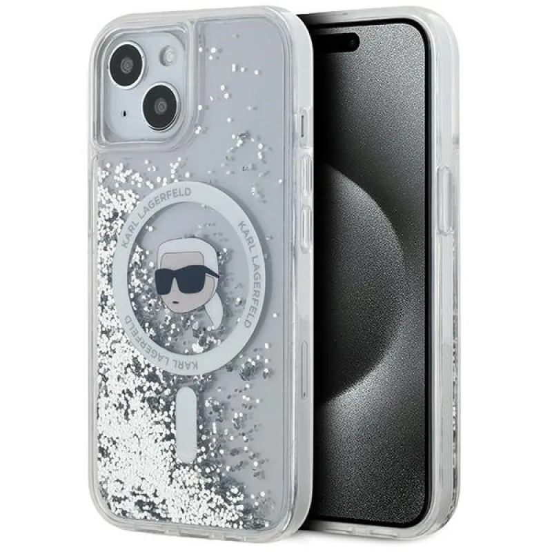 Karl Lagerfeld Liquid Glitter Karl Head MagSafe puzdro pre iPhone 15 / 14 / 13 - priehľadné