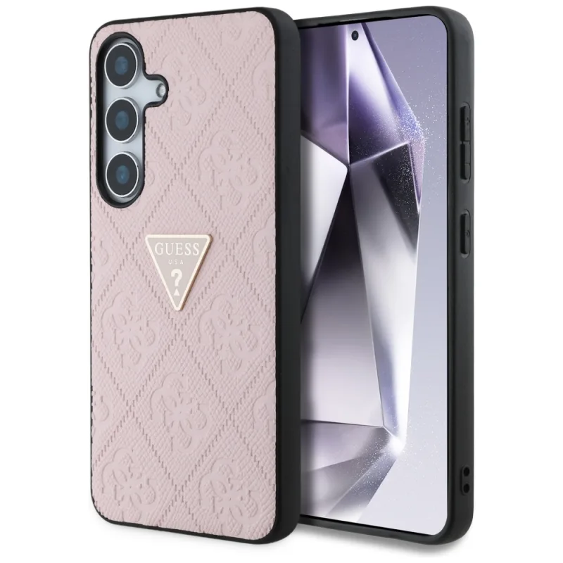 Guess Hot Stamp 4G Pattern Triangle Metal Logo Case pre Samsung Galaxy S25 – ružové