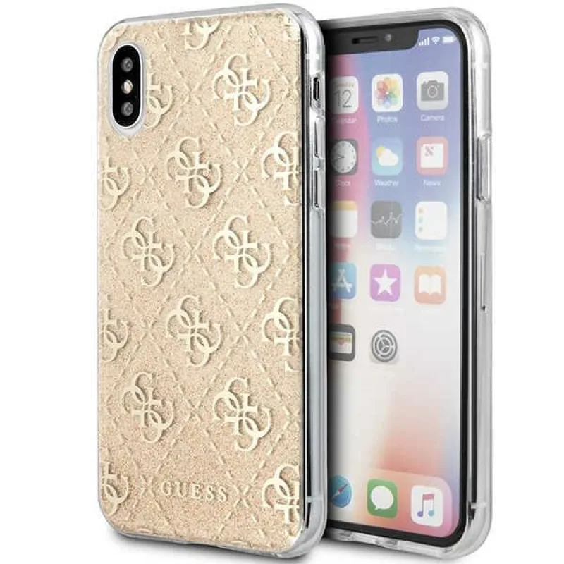 Guess 4G trblietavé puzdro na iPhone X/Xs – zlaté