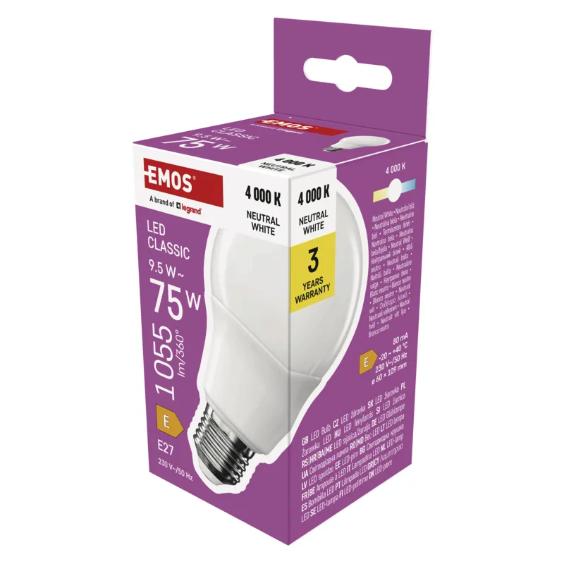 EMOS LED CLS A60 9, 5 W (75 W) 1055lm E27 NW 1525733473