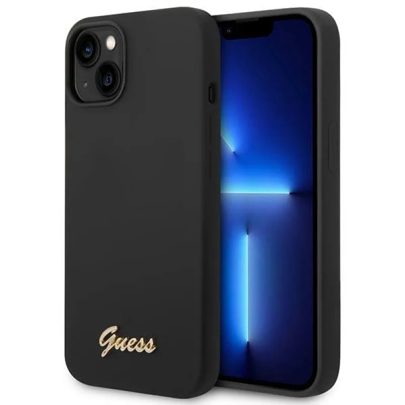 Guess GUHCP14SSLSMK iPhone 14 6,1" čierne/čierne pevné puzdro Silicone Vintage Gold Logo