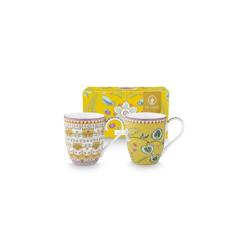 Pip Studio Lily & Lotus sada 2 XL hrnků 440ml, žlutá