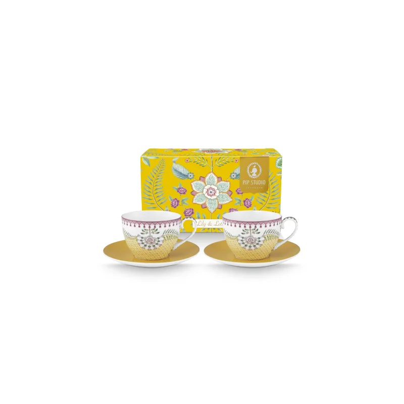 Pip Studio Lily & Lotus sada 2ks cappuccino šálků s podšálky 270ml, žlutá