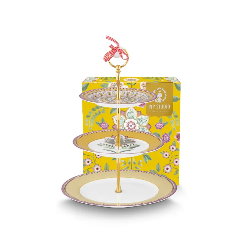 Pip Studio Lily & Lotus třípatový etažér, žlutý