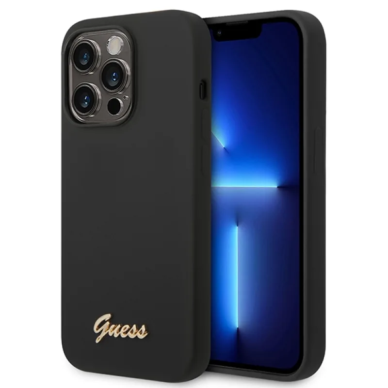 Guess GUHCP14XSLSMK iPhone 14 Pro Max 6,7" čierne/čierne pevné puzdro Silicone Vintage Gold Logo