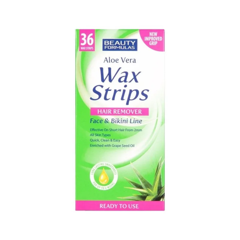 Beauty Formulas, náplasti na epiláciu tváre a oblasti bikín Aloe Vera 36ks.