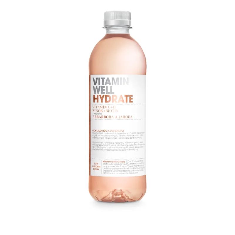 Vitamin Well Vitamínová voda nesýtená Hydrate rebarbora jahoda 0,5 l