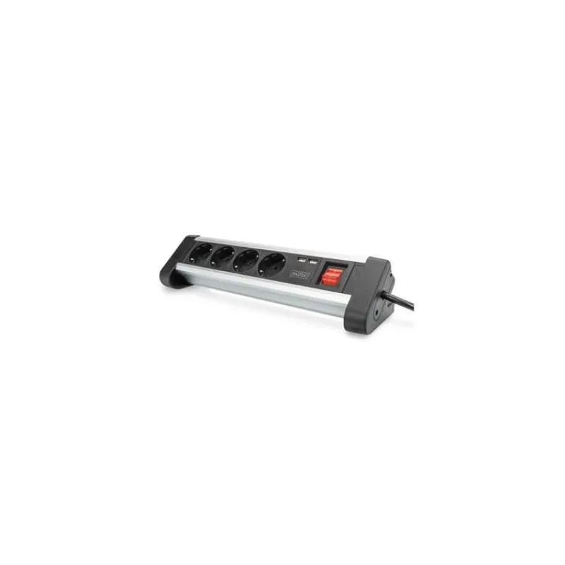 DIGITUS čtyřcestný kancelářský zásuvkový pásek s 2x USB porty (DA-70614)