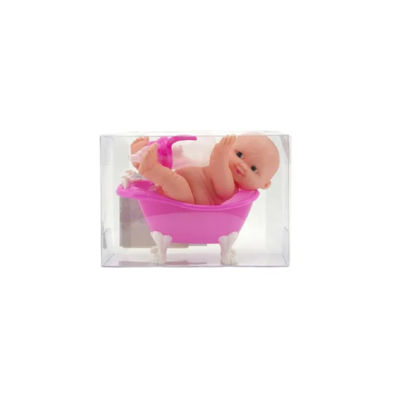 Teddies Bábätko vo vaničke guma/plast s fľaštičkou 10cm v plastovej krabičke 13x9x6,5cm