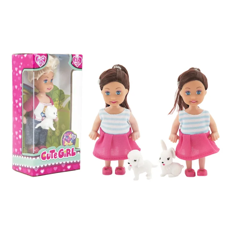 Teddies Bábika kĺbová plastová 12cm s maznáčikom 3 druhy v krabičke 7,5x15x5cm