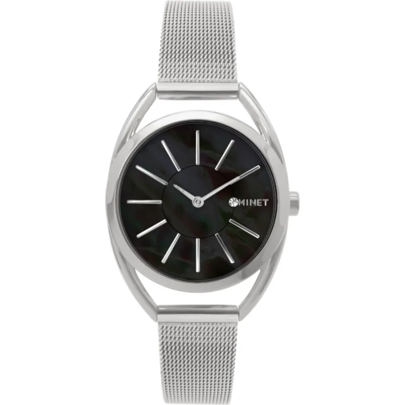 Strieborno-čierne dámske hodinky Icon Black Pearl Mesh MINET MWL5212