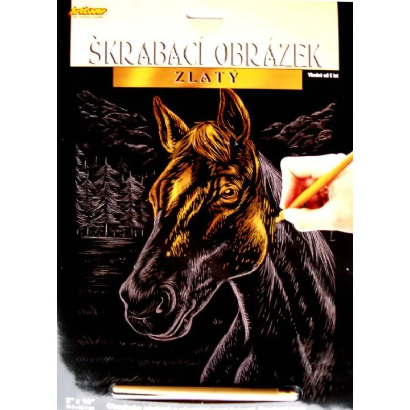 ArtLover škrabací obrázek zlatý - Kůň 25x20 cm