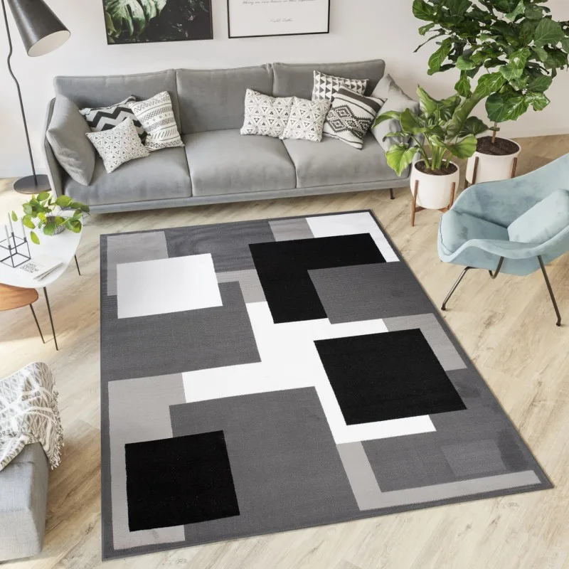 Chemex Moderný koberec Tap - štvorce 3 - tmavo sivý/biely Rozmer koberca: 120x170 cm