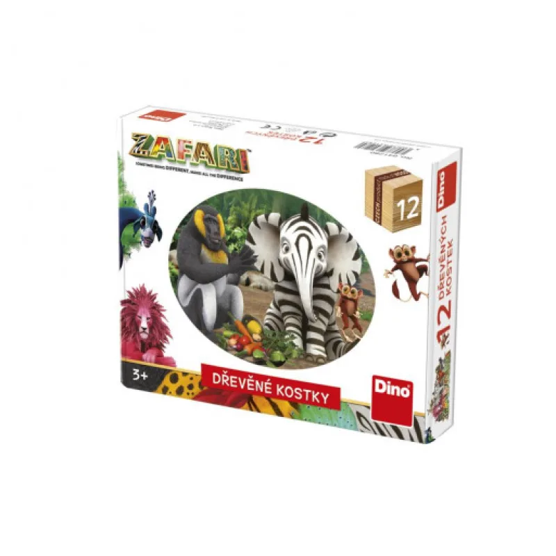Dino dřevěné kostky Safari, 12 kostek