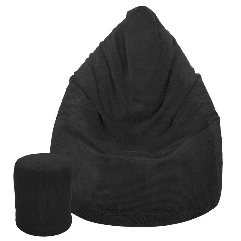 Toffel Sedací vak MAXI COMFORT Plyš 125x95 cm s podnožkou Vzor: černá