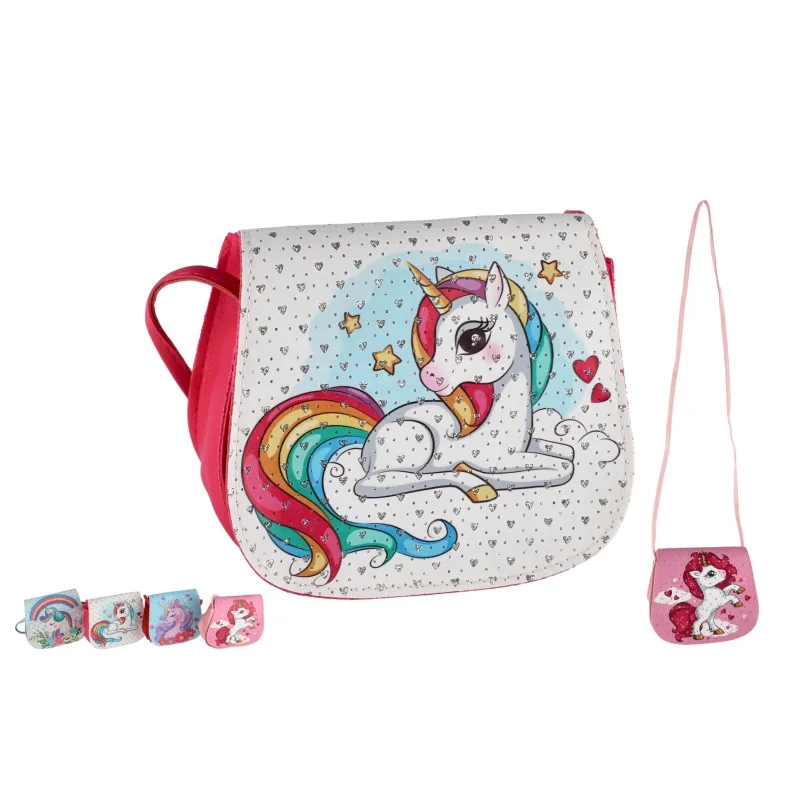 Teddies Kabelka/Taška jednorožec s kamienkami plast 4 farby v sáčku 17x15x3cm