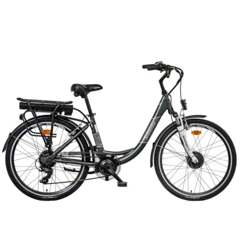Liberty elektrokolo e-VIA 6 spd 26" přední motor, 36V/10,4Ah, 2025 antracitové, Přední vidlice Odpružená