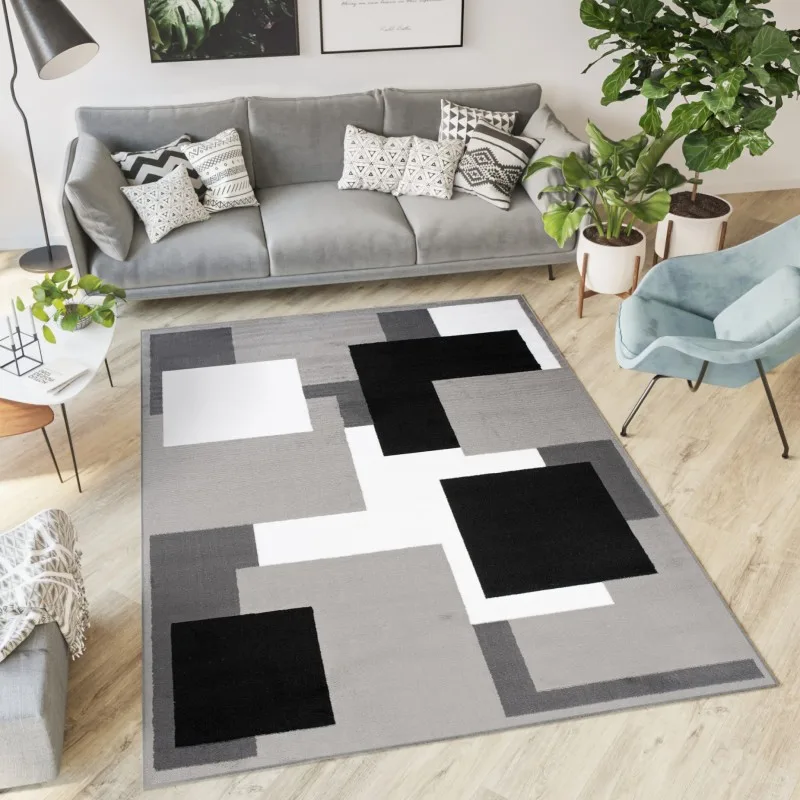 Chemex Moderný koberec Tap - štvorce 3 - svetlo sivý/biely Rozmer koberca: 80x150 cm