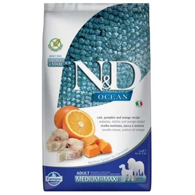 Farmina N&D dog OCEAN PUMPKIN (GF) adult medium & maxi, codfish & orange 2,5 kg