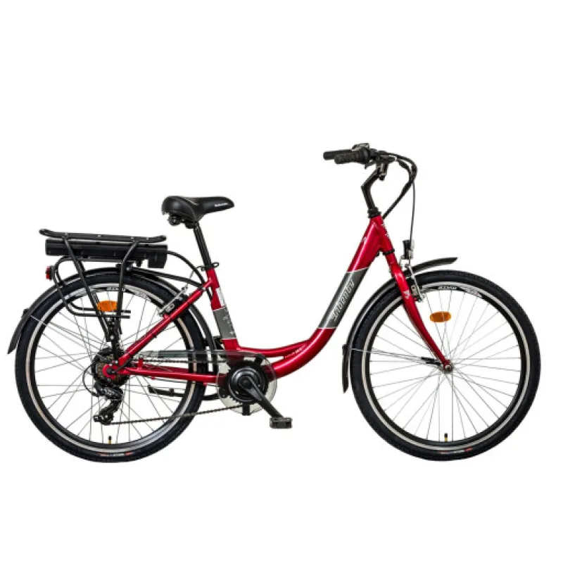 Liberty elektrokolo e-VIA 6 spd 26" zadní motor, 36V/14Ah, 2025 červené, Přední vidlice Odpružená