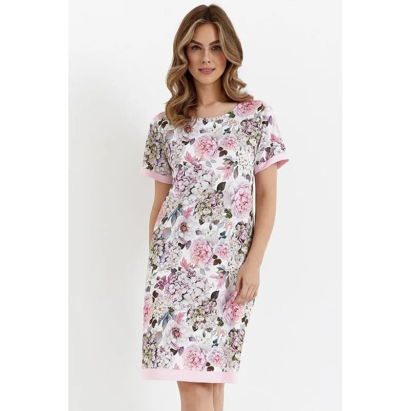 Nočná košeľa Hortensia II ružovo-fialové kvety 3XL
