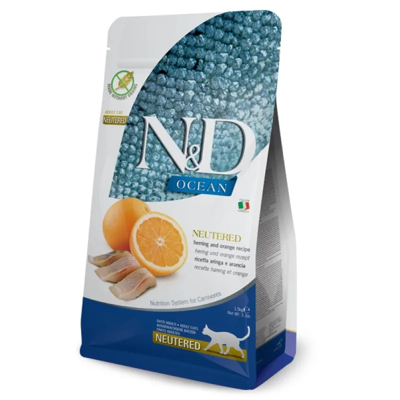 Farmina N&D cat OCEAN (GF) adult, neutered, herring & orange 5 kg