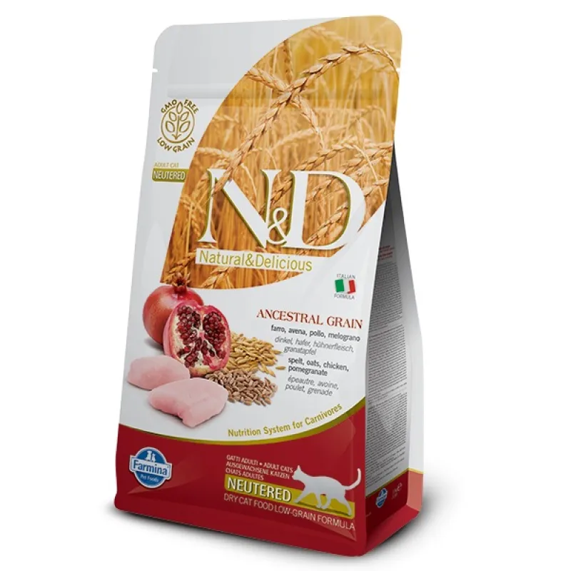 Farmina N&D cat AG adult, neutered, chicken, spelt, oats & pomegranate 1,5 kg