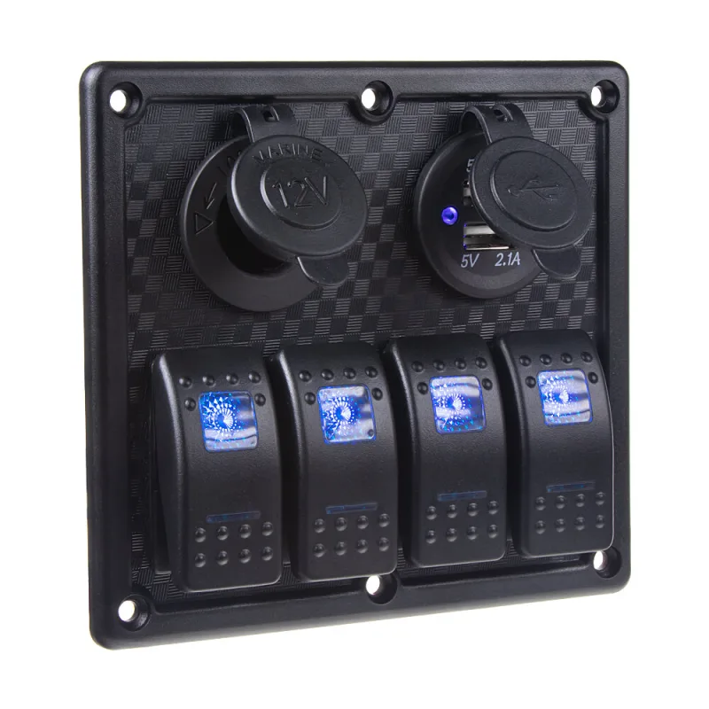 Panel s 4x spínači Rocker, CL + USB zásuvka, 12/24V 47151