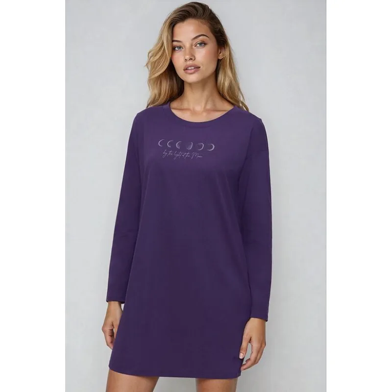 Bavlnená nočná košeľa Moon Nightdresses NDK LSL 04 fialová S