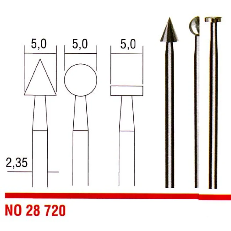 Stopkové frézy kužeľ, guľa, disk 5.0mm PROXXON 28720