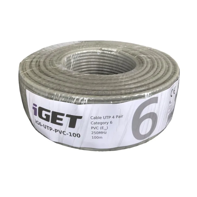 Instalační kabel iGET CAT6 UTP PVC Eca 100m/box, kabel drát, s třídou reakce na oheň Eca 84005021
