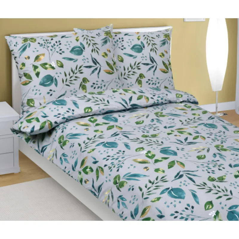 Bellatex Povlečení bavlna, Lupínek zelená, khaki, šedá - 140x200, 70x90 cm